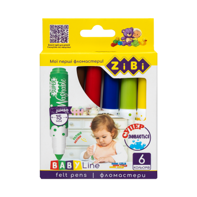 Фломастери, 6 кол., SUPERWASHABLE, SUPER JUMBO, BABY Line