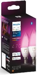 Лампа умная Philips Hue E14, 5.3W(40Вт), 2000K-6500K, RGB, ZigBee, Bluetooth, диммирование, 2шт