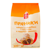 Пряники Fine Life заварні глазуровані з начинкою зі згущеного молока 300г. Склад: борошно пшеничне 1/г, сироп інвертний (цукор білий кристалічний, вода питна, регулятор кислотності Е330, піногасник Е5