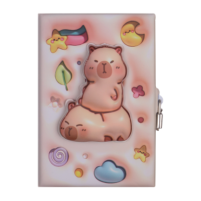Блокнот 3D із замком CAPYBARA, 145 х 210 мм, 80 арк., клітинка, Soft PU обкладинка, асорті, KIDS Line