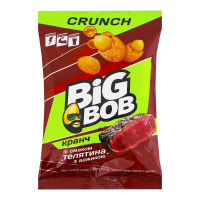 Арахіс Big Bob Crunch Телятина з аджикою смажений солоний у хрусткій оболонці 90г. Склад: ядра бобів арахісу 48%, стабілізатор крохмаль кукурудзяний модифікований, олії та жири рослинні (пальмові), кр
