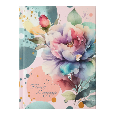 Нотатник FLOWERS LANGUAGE, А6, 64 арк., клітинка, тверда обкладинка, мат. ламінація+лак, розова