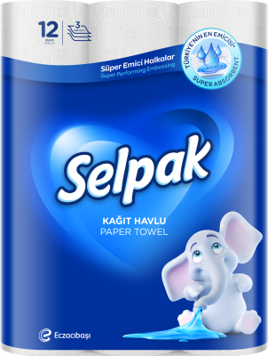 Рушники целюлозні, по 12 рул., на гільзі, 3-х шар., білий SELPAK