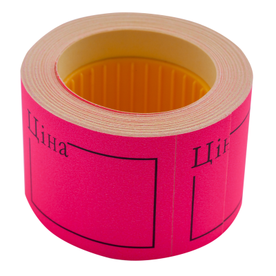 Цінники 50х 40 мм, ЦІНА, 150 шт, 6 м, прямокутні, зовнішня намотування, малинові