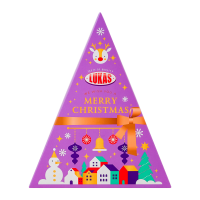 Набір подарунковий Lukas Merry christmas 150г. Енергетична цінність продукту: 1678кДж/100г, 399ккал/100г. Поживна (харчова) цінність продукту: білки - 3.5г/100г, жири - 15.3г/100г, насичені жири - 9.3