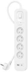 Подовжувач мережевий Belkin 2м, 4хТипE, 16А, USB-A/USB-C 18Вт, фільтр, білий