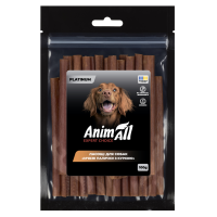 Ласощі AnimAll Platinum М'ясні палички з куркою для собак 100г. Під час виготовлення ласощів AnimAll PLATINUM використовується спеціальна технологія сушіння, яка зберігає всі необхідні вітаміни та мін