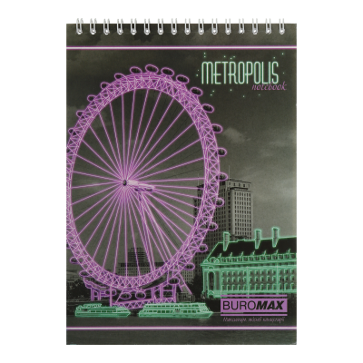 Блокнот на пружині зверху METROPOLIS, А5, 48 арк., клітинка, картонна обкладинка, салатовий