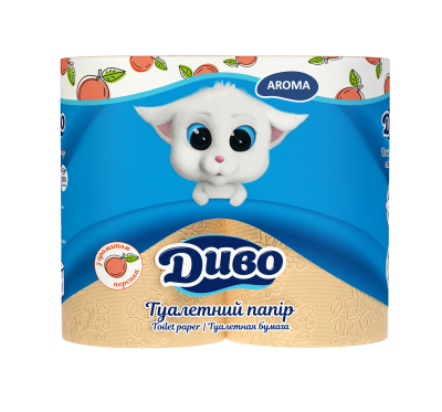 Папір туал. целюлоза. "Диво" Aroma, 4 рул., на гільзі, 2-х сл., персиковий, Персик