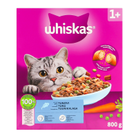 Корм сухий Whiskas з тунцем повнораціонний для дорослих котів 800г. Склад: злаки, м`ясо та продукти тваринного походження, олії та жири, продукти рослинного походження (включаючи сушену пульпу цукрово