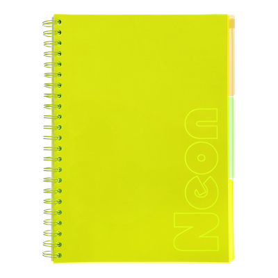 Зошит на пружині NEON, А4 (210x297), 120 арк, клітинка, 3 PVC розділювачі, PVC обкладинка, жовтий