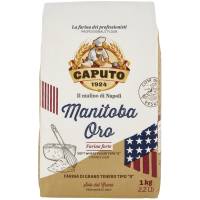 Борошно з м`яких сортів пшениці типу "0" Оро Манітоба (Farina tipo “0” Oro Manitoba 1 kg), вищого сорту. Краще спожити до: та номер партії (L) вказані на пакованні. Зберігати в сухому і добре вентильо