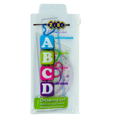 Комплект "ABCD": лінійка 15см, 2 косинці, транспортир, прозорий, KIDS Line