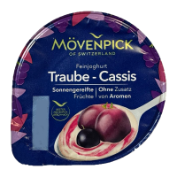 Movenpick Йогурт Feinjoghurt S3 13% виноград-чорна смородина 150г. Ніжний вершковий йогурт MÖVENPICK 13% жирності, виготовлений на основі альпійського коров’ячого молока за сучасною технологією збереж