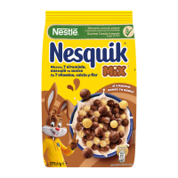 Сніданок сухий Nesquik Mix з вітамінами та мінеральними речовинами 375г. Склад: борошно з цільнозернової пшениці 50.9% (містить глютен), цукор, крупа кукурудзяна 10.4%, глюкозний сироп, борошно рисове