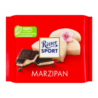 Шоколад Ritter Sport чорний з начинкою марципан 100г. Склад: цукор, какао терте, мигдаль (16%), какао-масло, інвертний цукровий сироп. емульгатор: лецитин соєвий, вологоутримуючий агент інвертаза. Чор