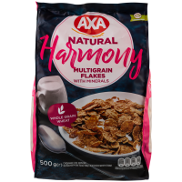 Пластівці Аха Harmony мультизернові збагачені мінералами 500г. Склад: пшениця 36.5%, крупа рисова, крупа ячмінна, глюкоза, мед натуральний, ячмінно-солодовий екстракт (солод ячмінний, солод житній, во