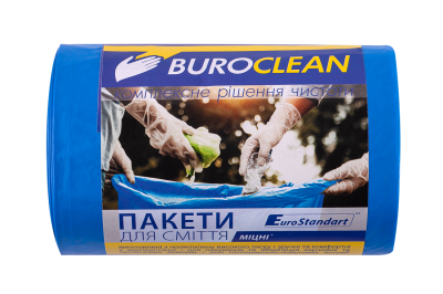 Пакети для мусора 60л/40 шт, міцні, сині 600х800мм, 22мкм BuroClean EuroStandart