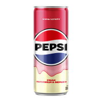 Pepsi Напій безалкогольний Нуль цукру Полуниця та вершки сильногазований безкалорійний на ароматизаторах 0.33л. Склад: вода питна підготовлена, діоксид вуглецю, барвник (сульфітно-аміачна карамель), а, 24 шт.