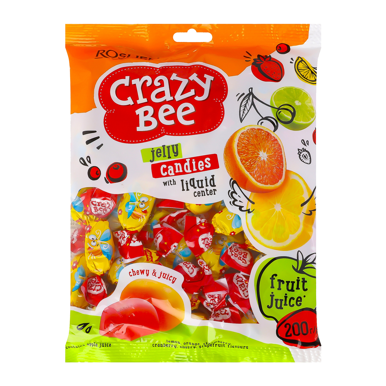 Цукерки желейні Roshen Crazy Bee 200г. Склад: патока, цукор