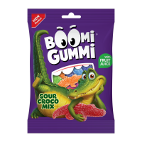 Цукерки Boomi Gummi Sour Crocodile Mix желейні 70г. Цукерки желейні. Склад: сироп глюкозний, цукор, вода, яловичий желатин, регулятор кислотності (лимонна кислота, яблучна кислота), концентрат фруктов