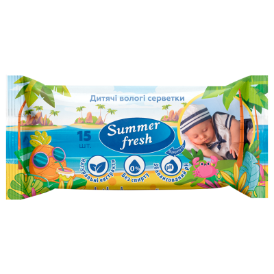 Серветки вологі дитячі, 15шт., Summer Fresh