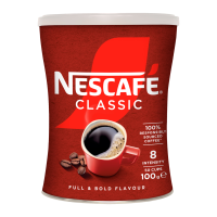 Кава Nescafe Classic розчинна гранульована 100г. Склад: кава розчинна 100%, гранульована. Рекомендовані способи застосування/вживання: додайте 1 чайну ложку кави (2г), налийте 150мл гарячої води (але