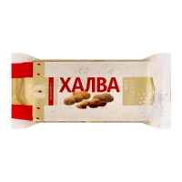 Халва соняшникова з арахісом.Склад: ядро соняшникове обсмажене розтерте – 54,6 %, цукор білий, патока крохмальна кукурудзяна, ядро арахісу обсмажене - 7 %, піноутворювач екстракт кореня колючелистника