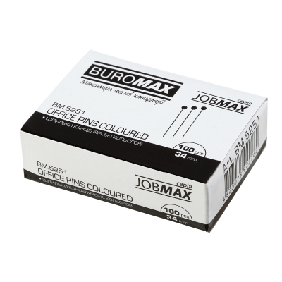 Шпильки кольорові, JOBMAX, 34 мм, 100 шт. у карт.коробці