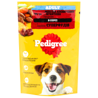 Корм вологий Pedigree з яловичиною та ягням в соусі для дорослих собак 100г. Склад: м`ясо та продукти тваринного походження (35%, натурального походження 93%, включаючи суміш яловичини 7%, ягня 7% та