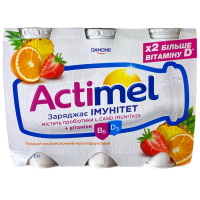 Продукт кисломолочний Actimel Мультифрукт 1.4% 100г. Склад: йогурт (молоко знежирене, молоко сухе знежирене, вершки, культури йогуртові), молоко знежирене, сироп цукровий, соки фруктові з концентратів, 6 шт.