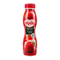 Йогурт Чудо Полуниця-суниця 2.5% 260г. Склад: молоко коров`яче нормалізоване, наповнювач фруктовий пастеризований Полуниця-суниця - 10% (цукор, полуниця - 31%, вода питна, стабілізатор - модифікований