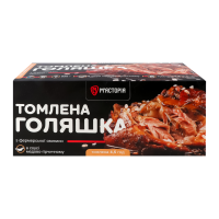 Голяшка М`ясторія томлена у медово-гірчичному соусі 850г. Склад: свинина вищого ґатунку (85.96%), соєві боби (2.87%), мед (2.87%), олія рослинна соняшникова рафінована (2.87%), вода (2.15%), часник (0