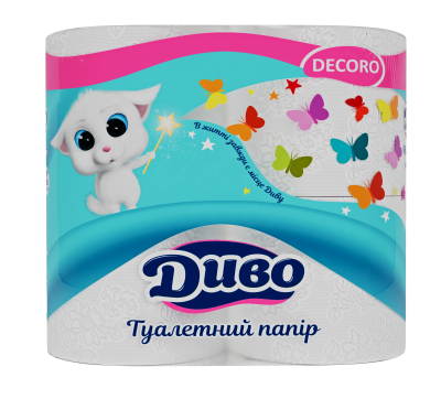 Папір туал. целюлоз. "Диво" DEKORO", по 4 рул., на гільзі, 2-х шар., біло-кольоровий