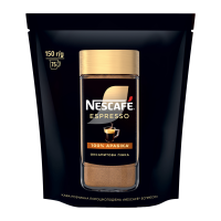Кава Nescafe Espresso розчинна порошкоподібна 150г. Склад: 100% арабіка. Рекомендовані способи застосування/вживання: всипте 1-2 чайні ложки кави Nescafe Espresso у маленьку чашку. Налийте 70мл гарячо
