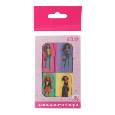 Закладки пластикові SUPER GIRL, з клейким шаром, 40x25 мм, 4 диз. по 20 арк.