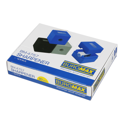 Чинка CUBE, RUBBER TOUCH, 1 отв., контейнер, пласт. корпус, асорті кольорів