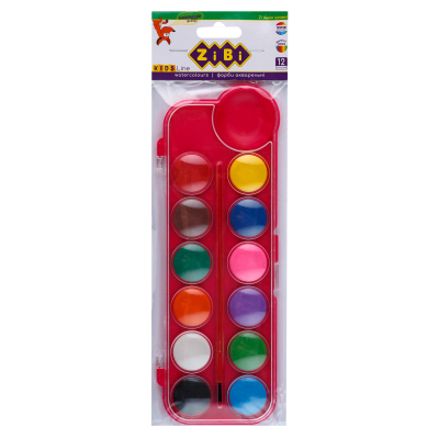 Акварельні фарби на палітрі, 12 кольорів, з пензликом, рожевий, KIDS Line