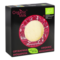 Organik Milk Сир розсільний органічний Моцарела 45% жиру коробка 165г. Молоко коров'яче органічне нормалізоване, агент твердіння - хлорид кальцію, сіль кухонна, бактеріальна закваска, ферментний молок