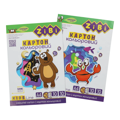Картон кольоровий, А4, 10 кольорів - 10 аркушів, (8 станд.кол.+золото і срібло), 230г/м2