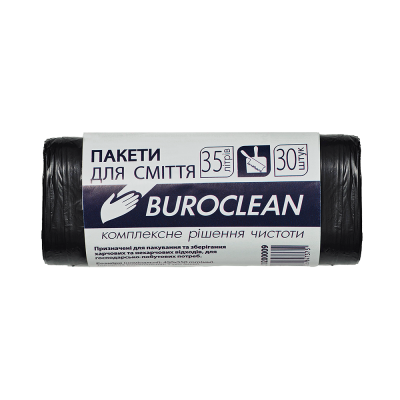 Пакети для сміття 35л30шт, 450*550мм, чорні, 7мкм ПНТ (HDPE), BUROCLEAN ECO