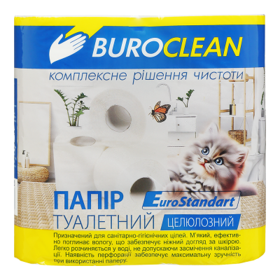 Папір туал.целюлоз. BUROCLEAN EuroStandart, по 4 рул., на гільзі, 2-х сл., білий