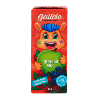 Сік Galicia Ягідний мікс з м`якоттю із суміші фруктів 0.2л. Склад: сік яблучний (68.7%), пюре яблучне (21%), cік брусничний (4.2%), пюре чорничне (2.6%), пюре малинове (1.8%), cік чорно-плідно-горобин