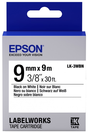 Картридж зі стрічкою Epson LK3WBN принтерів LW-300/LW-400/LW-400VP/LW-600P/LW-700/LW-Z710/LW-900P/LW-1000P/LW-Z5000BE Std Blk/Wht 9mm/9m