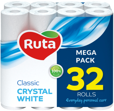 Папір туалет. "Classic" 32 рул., на гільзі, 2-х сл., Білий RUTA