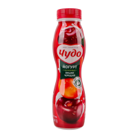 Йогурт Чудо Вишня-черешня 2.5% 260г. Склад: молоко коров`яче нормалізоване, наповнювач фруктовий пастеризований Вишня-черешня - 10% (цукор, вишня - 31%, вода питна, стабілізатор - модифікований крохма