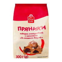 Пряники Fine Life Зі смаком вишні заварні глазуровані з начинкою 300г. Склад: борошно пшеничне 1/г, сироп інвертний (цукор білий кристалічний, вода питна, регулятор кислотності Е330, піногасник Е500(і