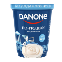 Йогурт Danone По-грецьки Білий без доданого цукру 4% 350г. Склад: молоко нормалізоване, закваски бактеріальні. Без ГМО. Енергетична цінність продукту: 370кДж/100г, 88ккал/100г. Поживна (харчова) цінні