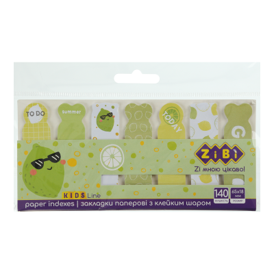 Закладки паперові LIME, з клейкою кулею, 65x18 мм, 7 диз. по 20 арк., KIDS Line