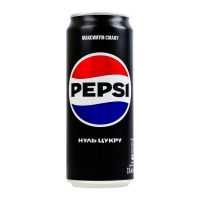 Напій безалкогольний Pepsi Блек сильногазований безкалорійний на ароматизаторах 330мл. Склад: вода питна підготовлена, діоксид вуглецю, барвник (цукровий колер IV), підсолоджувачі (аспартам та ацесуль, 24 шт.